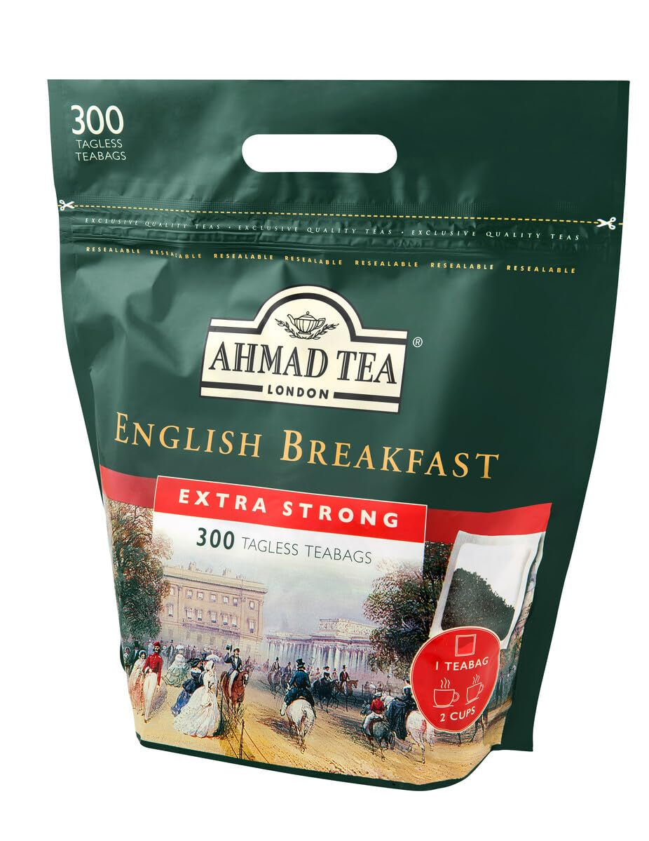 Ahmad Tea - English Breakfast - Czarna herbata śniadaniowa - Assam & Ceylon Tea - Torebki na herbatę angielską bez pasków zawierające 2 g herbaty w porcji - Duże opakowanie 300 torebek herbaty (2 opakowania)