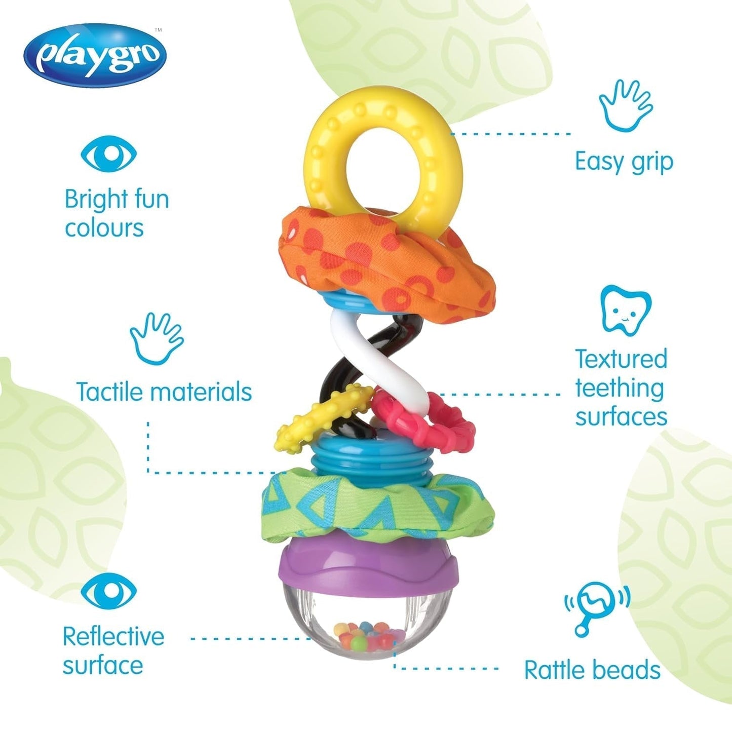 Playgro Rattle Super Shaker - grzechotka dla niemowląt - grzechotka - grzechotka dla dzieci - grzechotka - umiejętności motoryczne - zabawka dla dziecka - zdolności motoryczne dla niemowląt - kolorowe zabawki Bebe Naty Shop