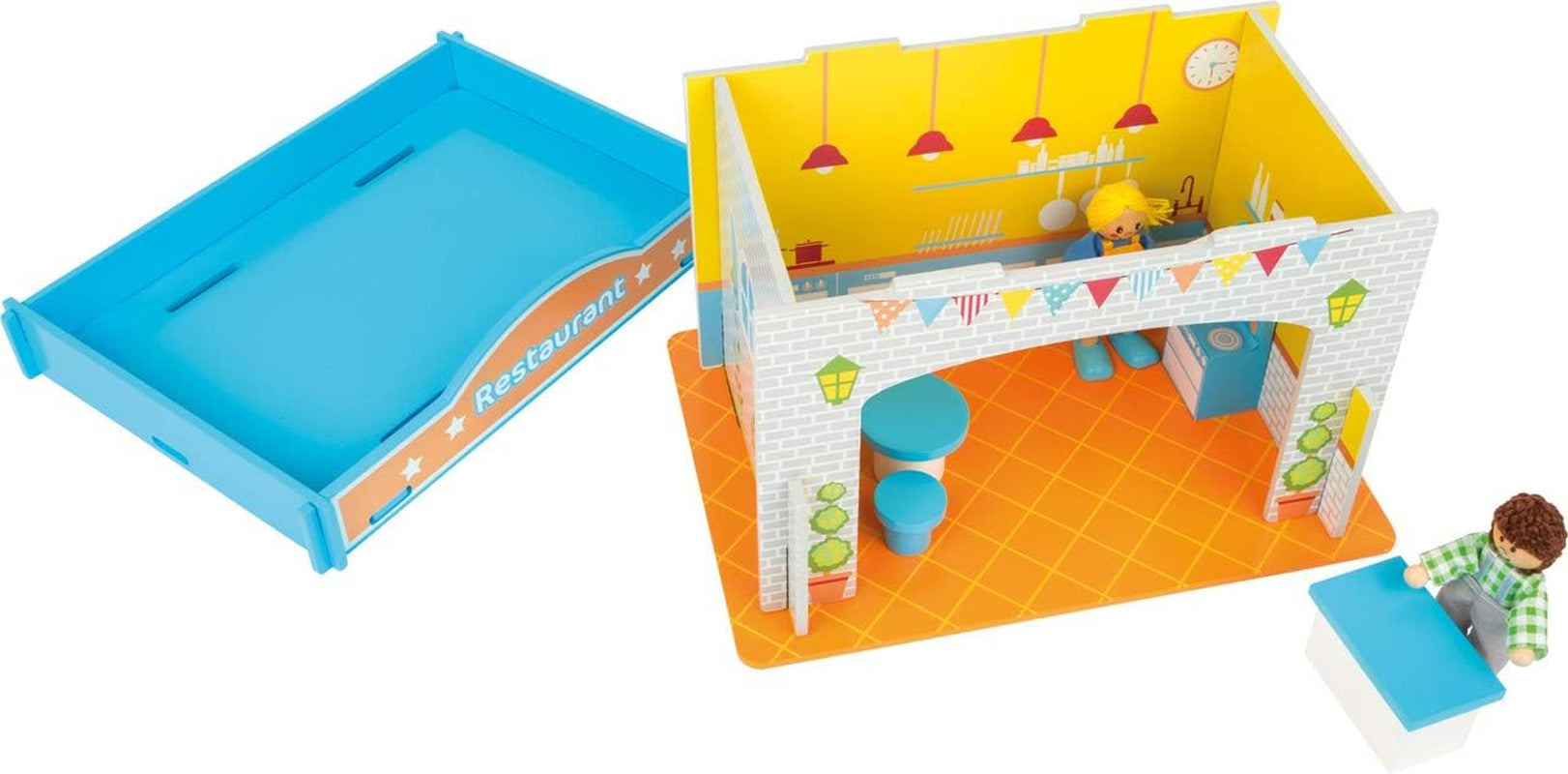 Small Foot 10852 Playhouse Restaurant Wykonane z drewna, z 2 figurkami lalek, akcesoriami i zdejmowanym dachem, od 3 lat Domki dla lalek Naty Shop