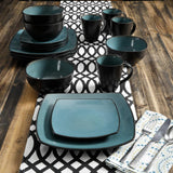 Gibson 99813.16R Elite Soho Lounge Reactive Glaze 4-osobowy zestaw naczyń obiadowych, 16-częściowy, niebiesko-zielony/czarny efekt dwukolorowy