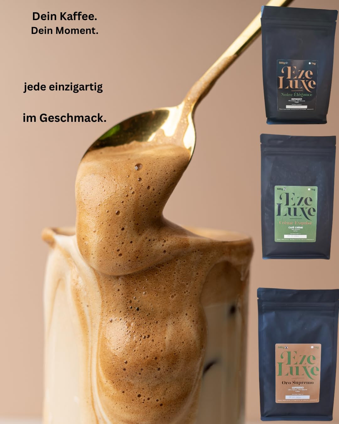 Kawa Espresso Noire Elegance 500g – 50% Arabica i 50% Robusta z Brazylii i Indii – średnio palona, ​​mocna i kremowa z ciemną czekoladą – intensywność 8 – w zestawie. gratis ekspres do kawy