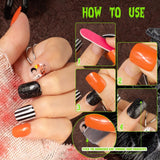 72 szt. Halloweenowe paznokcie Samoprzylepne sztuczne paznokcie Krótkie sztuczne paznokcie Samoprzylepne paznokcie prasowane Dyniowy duch Sztuczne paznokcie Porady Nail Art Pomarańczowy Zielony Czarny