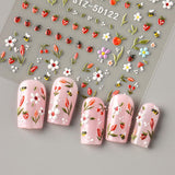 JMEOWIO 3D Nagelsticker Blumen Frucht Nail Art Naklejka Selbstklebend Nagelaufkleber 5D Stereoskopisch Dekoration Nageldesign Zubehör 4 Blatt