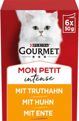 Gourmet Mon Petit Intensywna mokra karma dla kotów, odmiana dla drobiu, opakowanie 8 sztuk (8 x 6 saszetek po 50 g każda)