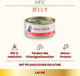 Almo Nature HFC Jelly - Nassfutter für ausgewachsene Katzen - Lachs - klasa ludzka, bezglutenowa i monoproteinowa - 6 x 70g