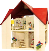23112 Domek dla lalek, kolor drewna, czerwony