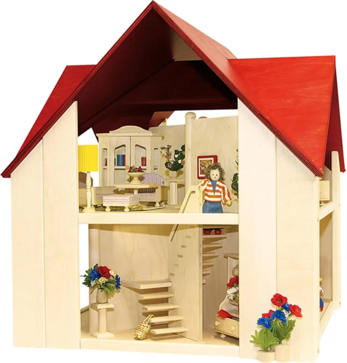 23112 Domek dla lalek, kolor drewna, czerwony