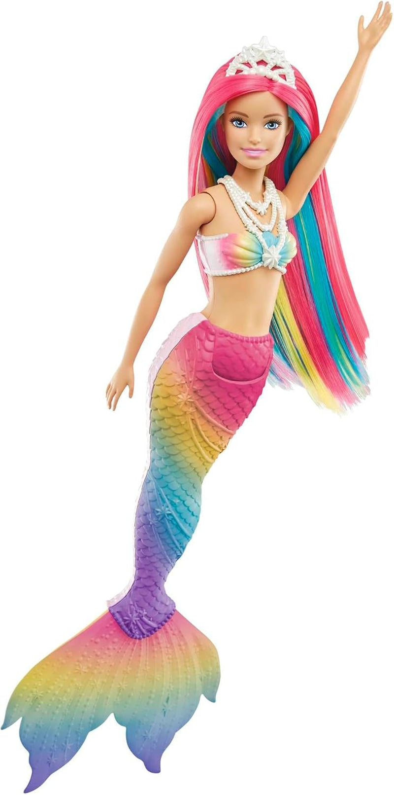 Barbie Dreamtopia Tęczowa magiczna syrenka, Syrenka Barbie z tęczowymi włosami, lalka zmieniająca kolor, aktywowana wodą, zabawka dla dzieci w wieku od 3 lat, prezent dla dziewczynek, GTF89