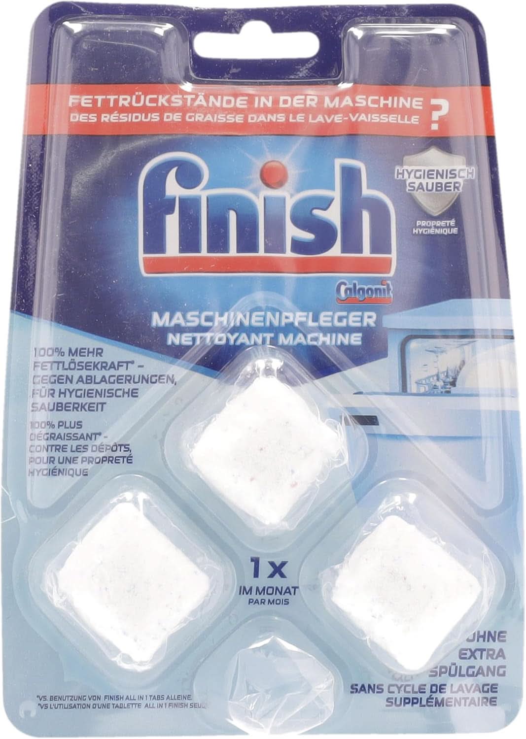 Tabletki do czyszczenia maszyn Finish - Tabletki do zmywarki przeciw brudowi i tłuszczowi wewnątrz zmywarki, 3 tabletki Naty Shop