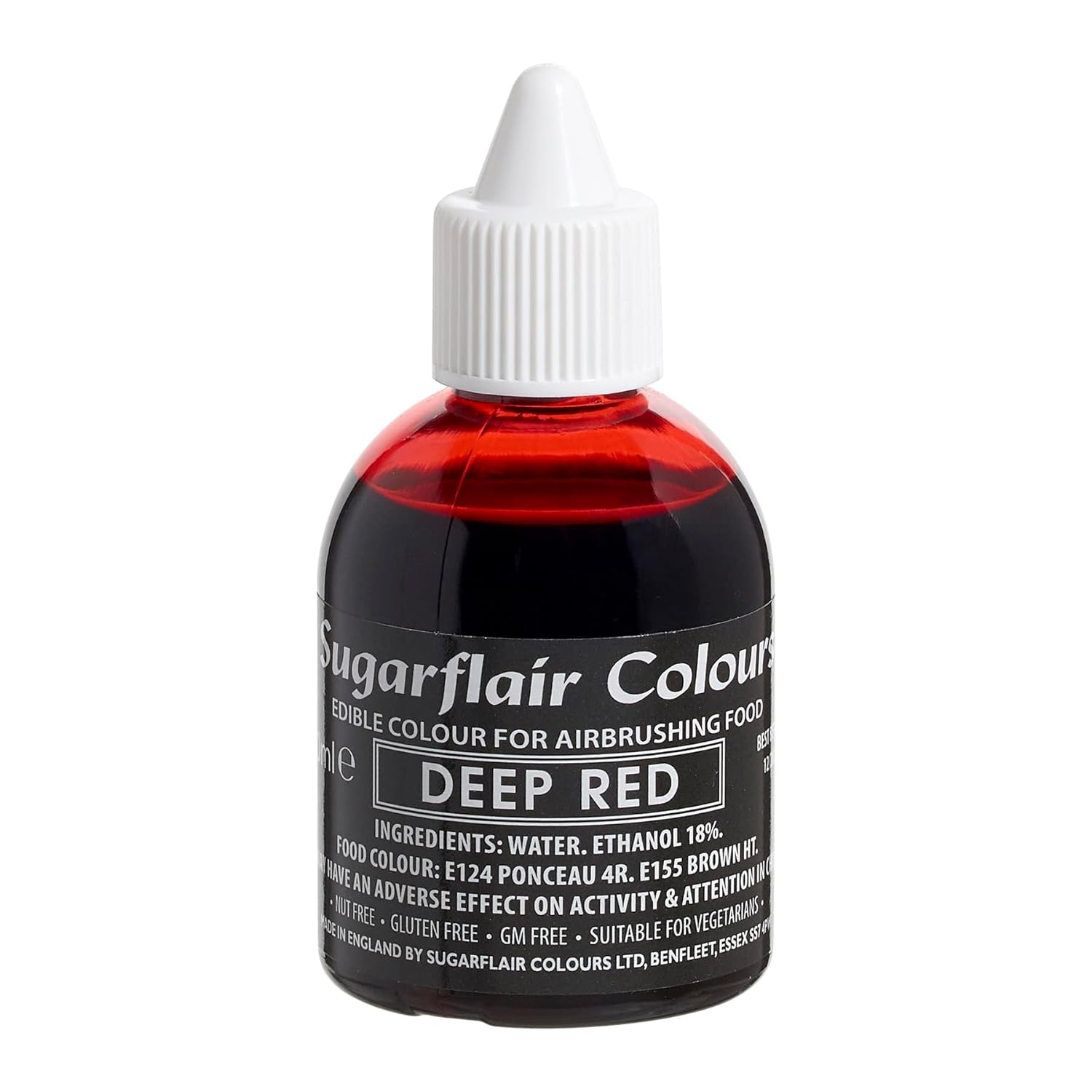 Barwnik spożywczy Sugarflair Deep Red - jadalny barwnik spożywczy w płynie, barwnik aerografowy do ciast, babeczek, lukru i dekoracji ciast - 60ml