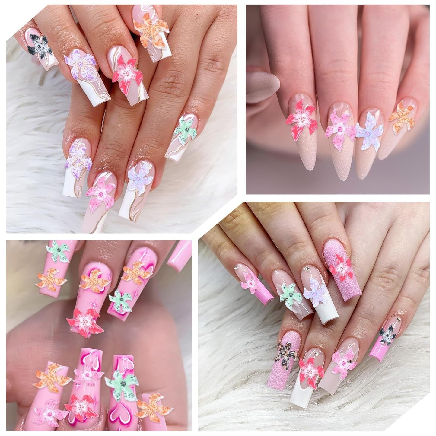 50 szt. 3D Blumen Nägel Nail Charms Bunt Gelee Weich Kleber Lilie Flower Blume Nagel Hibiscus Zubehör Nageldesign Eis Kristall Geprägt Farbverlauf Lilien Für Mädchen Frauen Diy Basteldekoration
