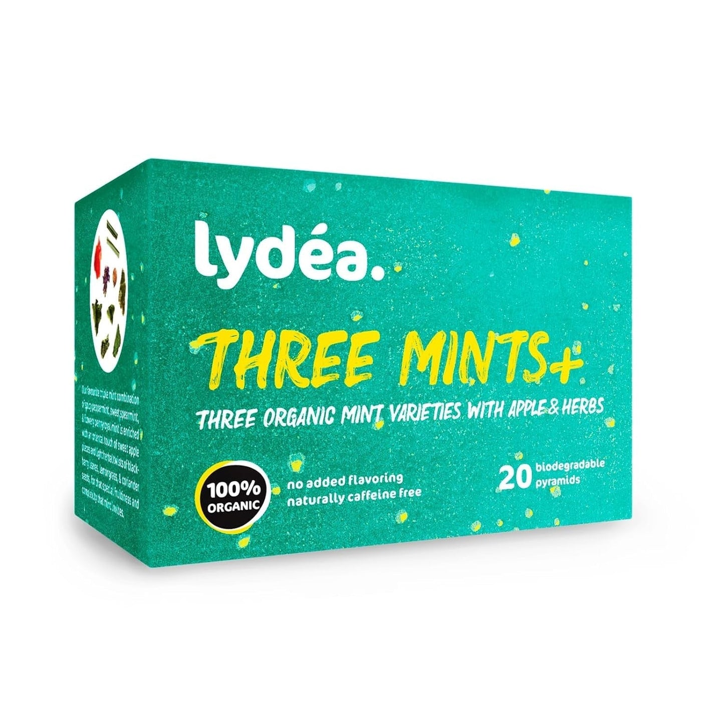 Lydea Three Mints+ Organiczna herbata ziołowa z trzema asortymentami mięty, jabłka i ziół, 60 piramidek, 3 opakowania [3 x 20 piramidek]