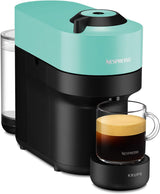 Ekspres do kawy z kapsułkami Nespresso Krups Vertuo Pop, pojemność: 560 ml, automatyczne rozpoznawanie kapsułek, system one-touch, 4 rozmiary filiżanek, skrócony czas podgrzewania, zrównoważony, Aqua Mint, XN9204