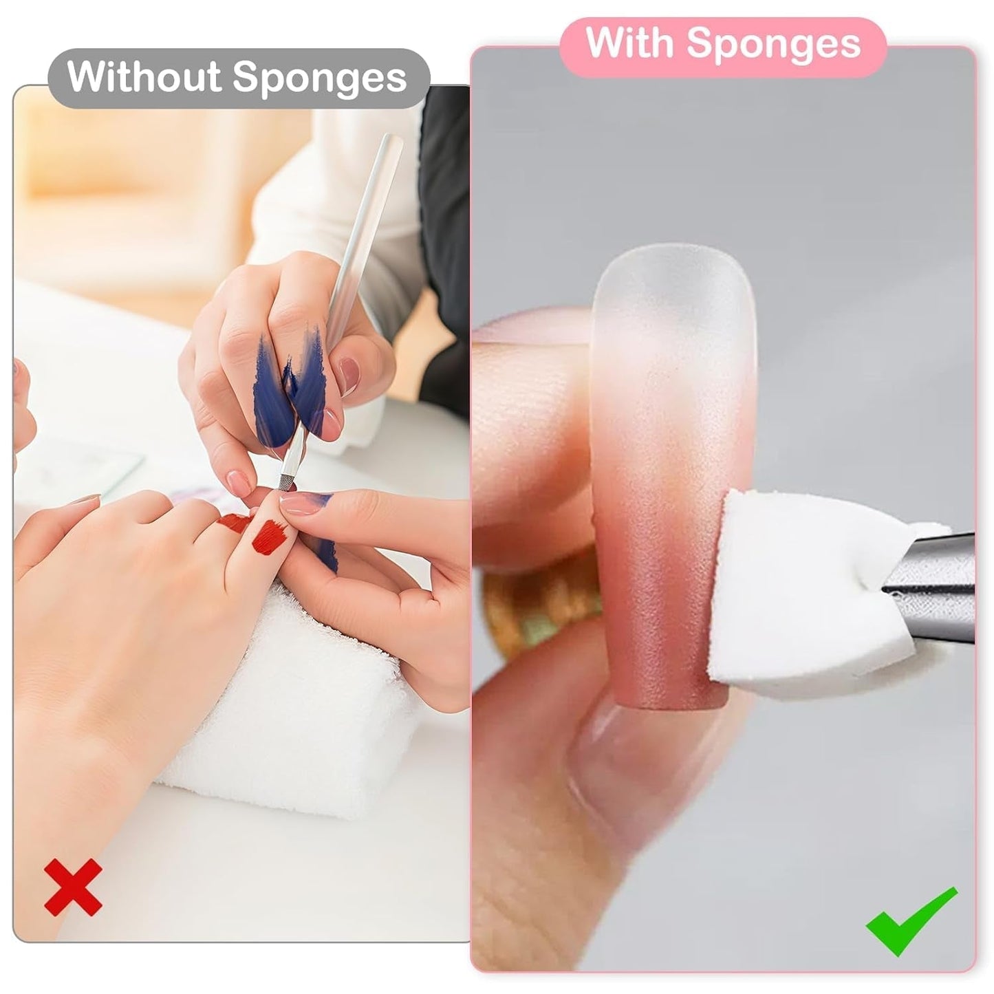 100 sztuk Latexfrei Nailart Schwämme, Ombre Nagelschwammpinsel, Nagelschwamm Mit Metallgreifer 100 Blatt Nailart-Mischpapier Austellungsbox, Maniküre Schwamm Applikator Für Farbverlauf Nailart