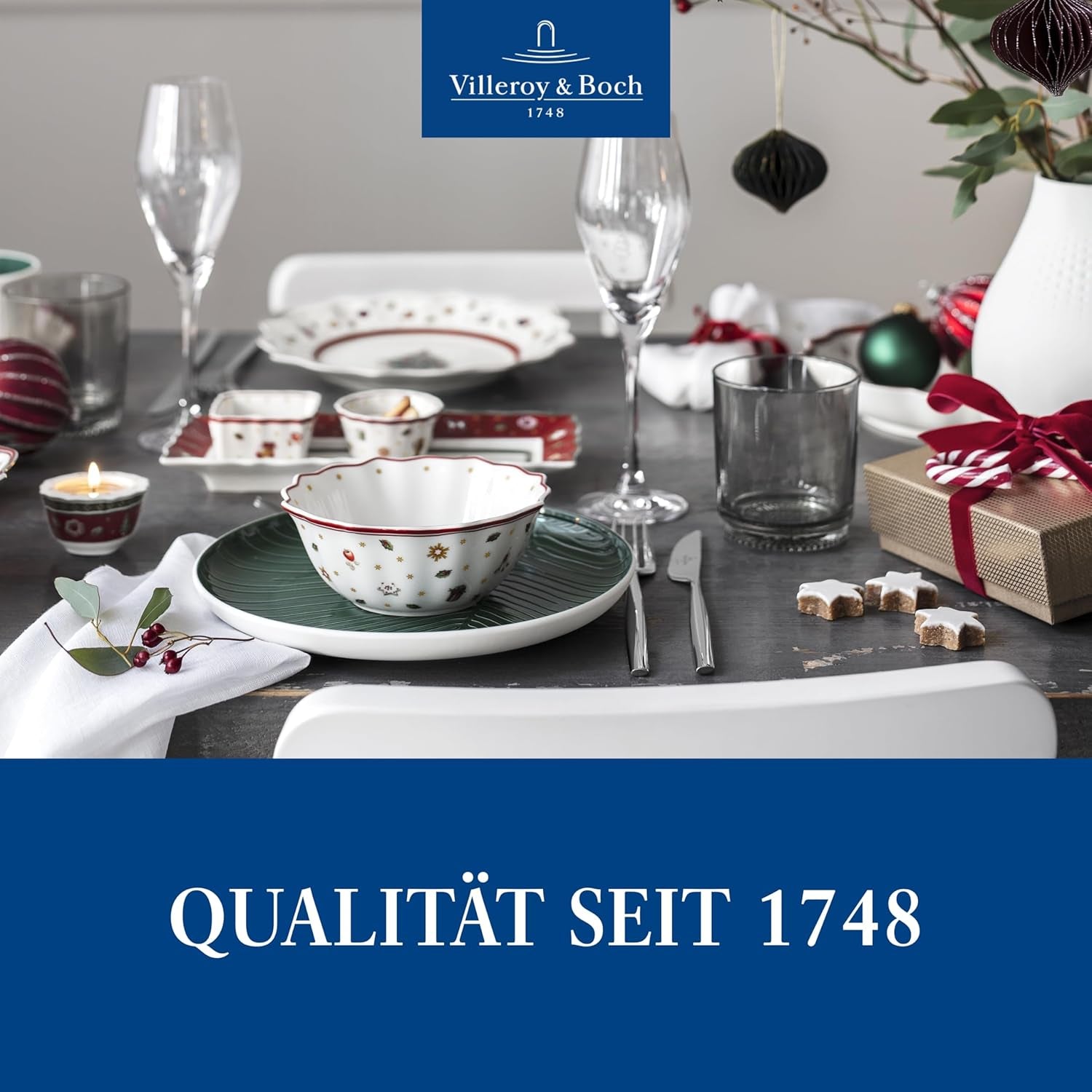 Villeroy & Boch — zestaw do sosów Toy's Delight, 4 szt., półmisek z miseczkami, zestaw misek na bożonarodzeniowy sos, dekoracja stołu z zabawkami, taca do serwowania, miski, świąteczna zastawa stołowa, porcelana Premium