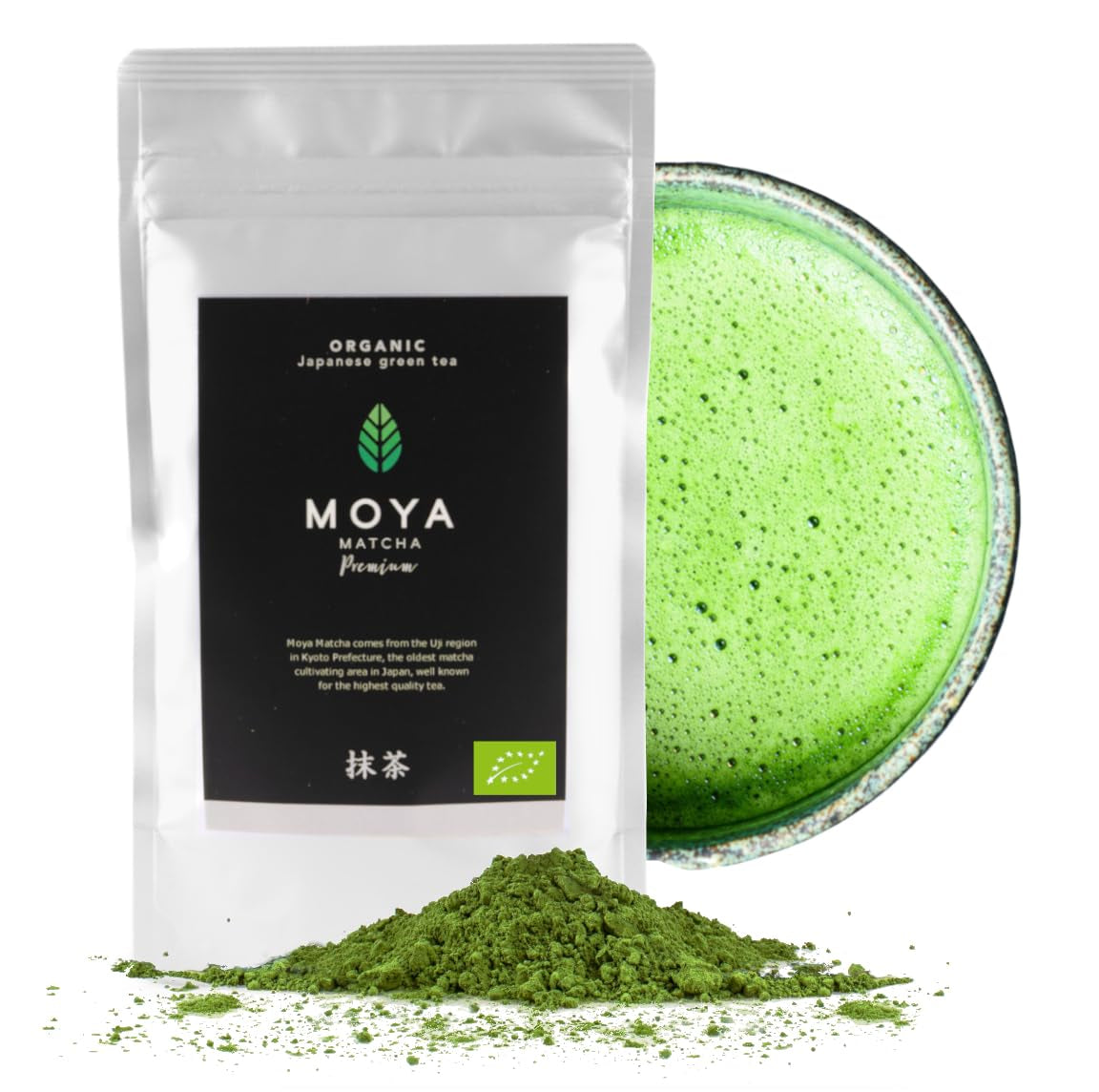 Organiczna zielona herbata Moya Matcha w proszku | 100 g najwyższej jakości na ceremonię | Organicznie uprawiane i zbierane w Uji w Japonii | Matcha zielona herbata w proszku | Idealny do japońskiej ceremonii parzenia herbaty wodnej