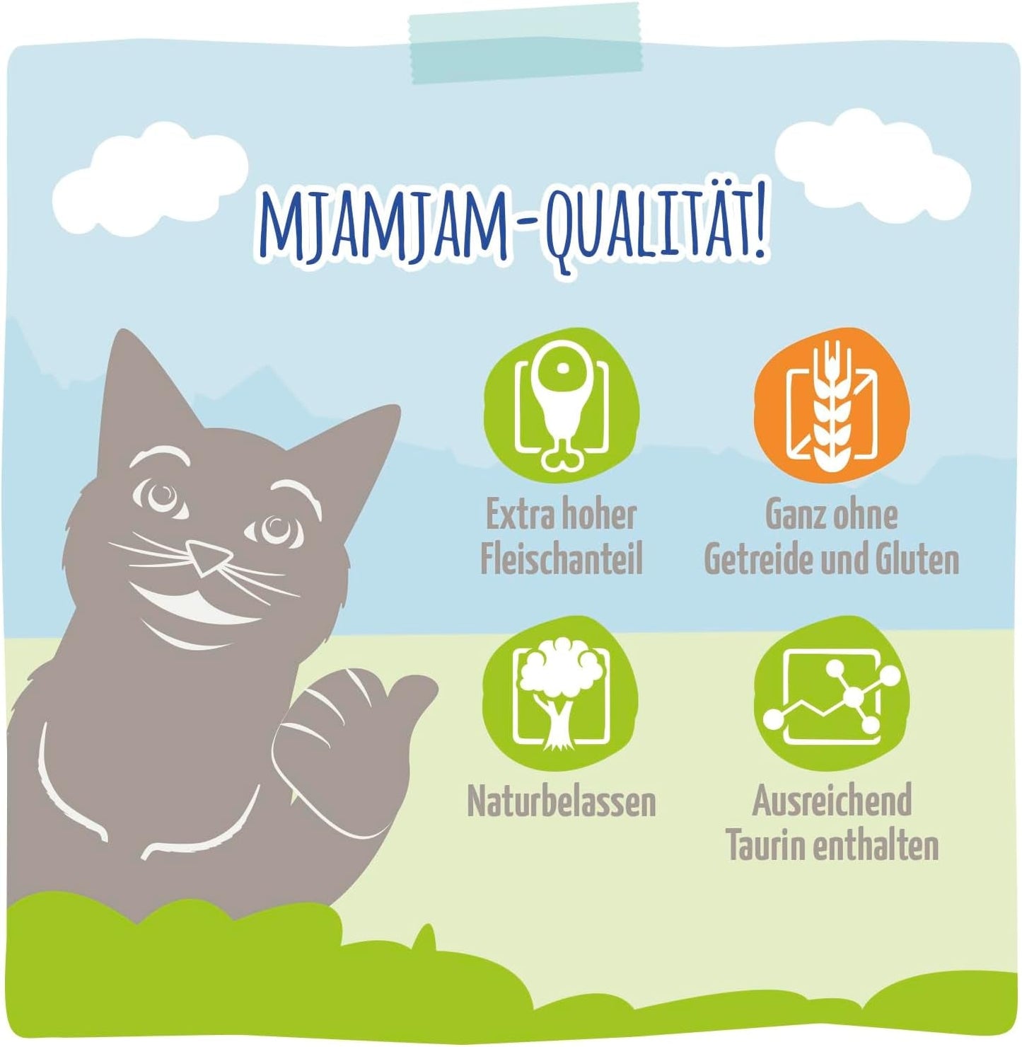 MjAMjAM - Mokra karma premium dla kotów - Rafinowany pstrąg z soczystym kurczakiem, opakowanie 6 sztuk (6 x 400g), bez zbóż