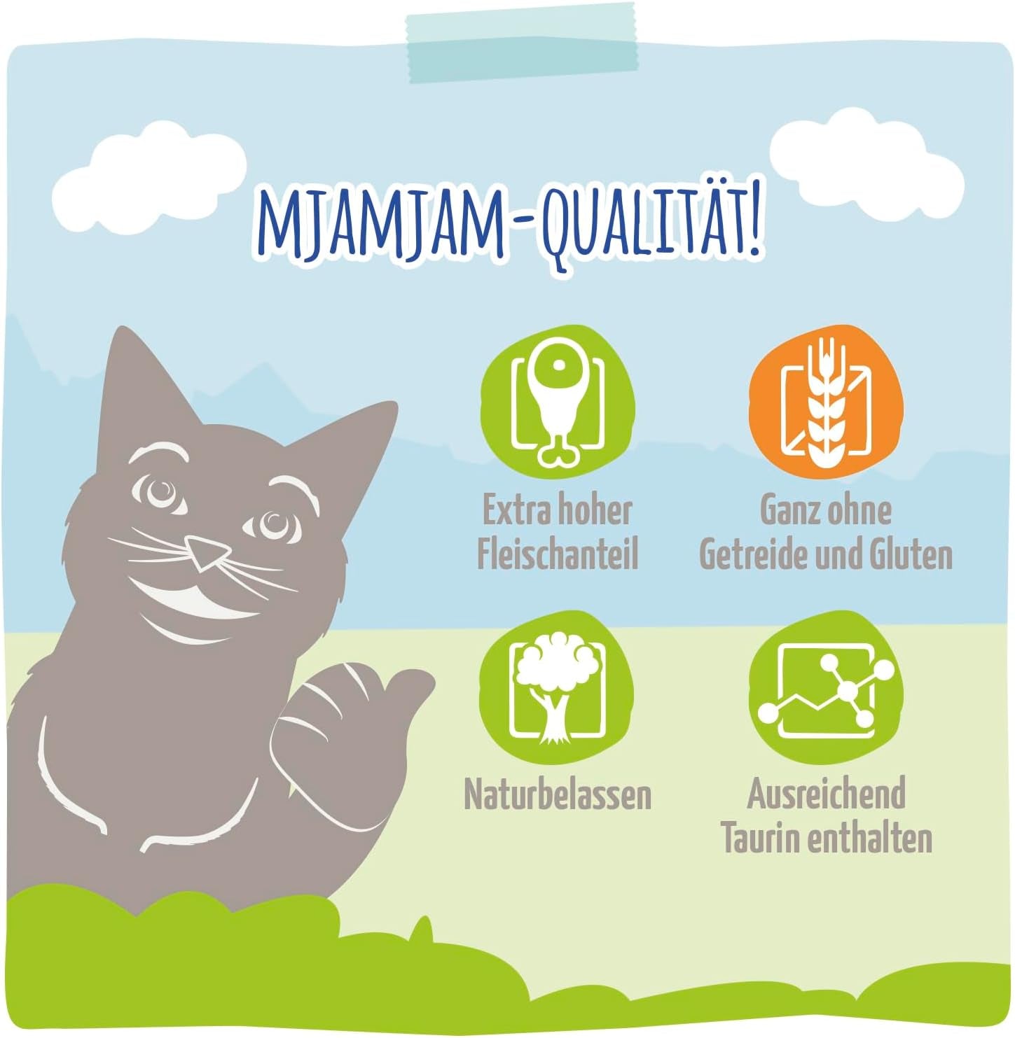 MjAMjAM - Mokra karma premium dla kotów - Rafinowany pstrąg z soczystym kurczakiem, opakowanie 6 sztuk (6 x 400g), bez zbóż