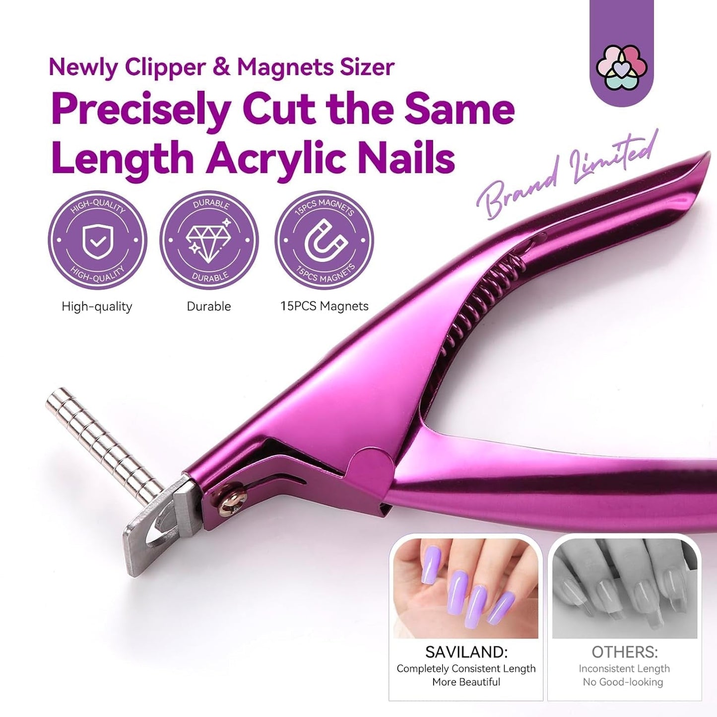 Obcinarka do paznokci Saviland z 15 magnesami, paznokcie żelowe Obcinacz do paznokci Manicure Obcinacz do sztucznych paznokci Gwoździe żelowe Gwoździe akrylowe Sztuczne paznokcie (czerwony czerwony)