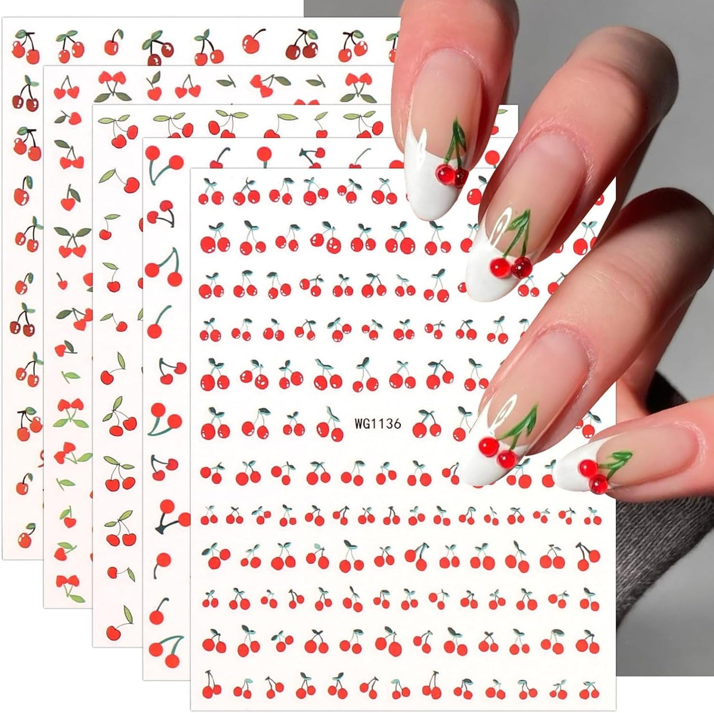 JMEOWIO Nagelsticker Kirschfrucht 6 Blatt Nail Art Naklejka Selbstklebend Nagelaufkleber Dekoration Nageldesign Zubehör