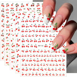 JMEOWIO Nagelsticker Kirschfrucht 6 Blatt Nail Art Naklejka Selbstklebend Nagelaufkleber Dekoration Nageldesign Zubehör