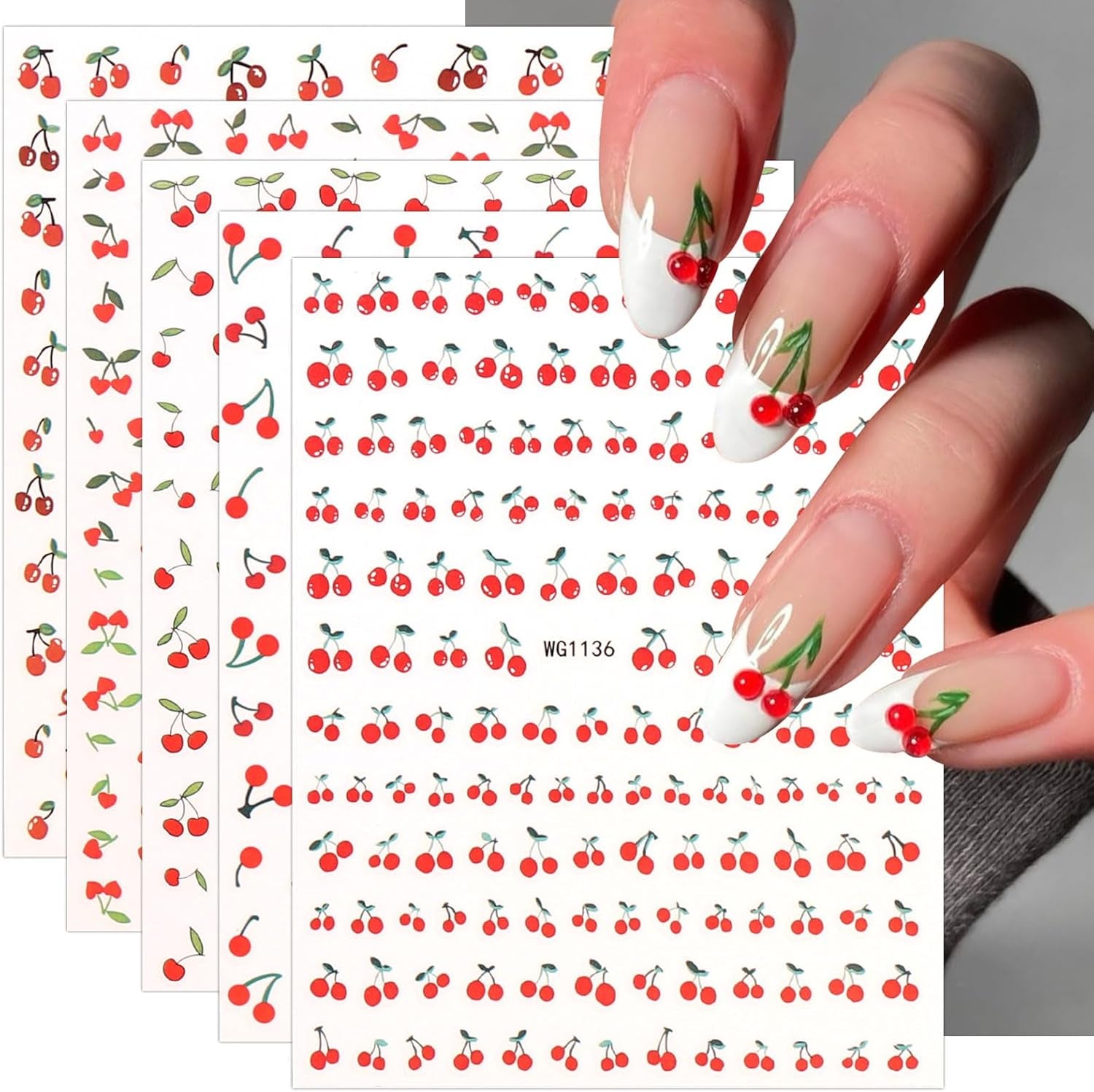 JMEOWIO Nagelsticker Kirschfrucht 6 Blatt Nail Art Naklejka Selbstklebend Nagelaufkleber Dekoration Nageldesign Zubehör