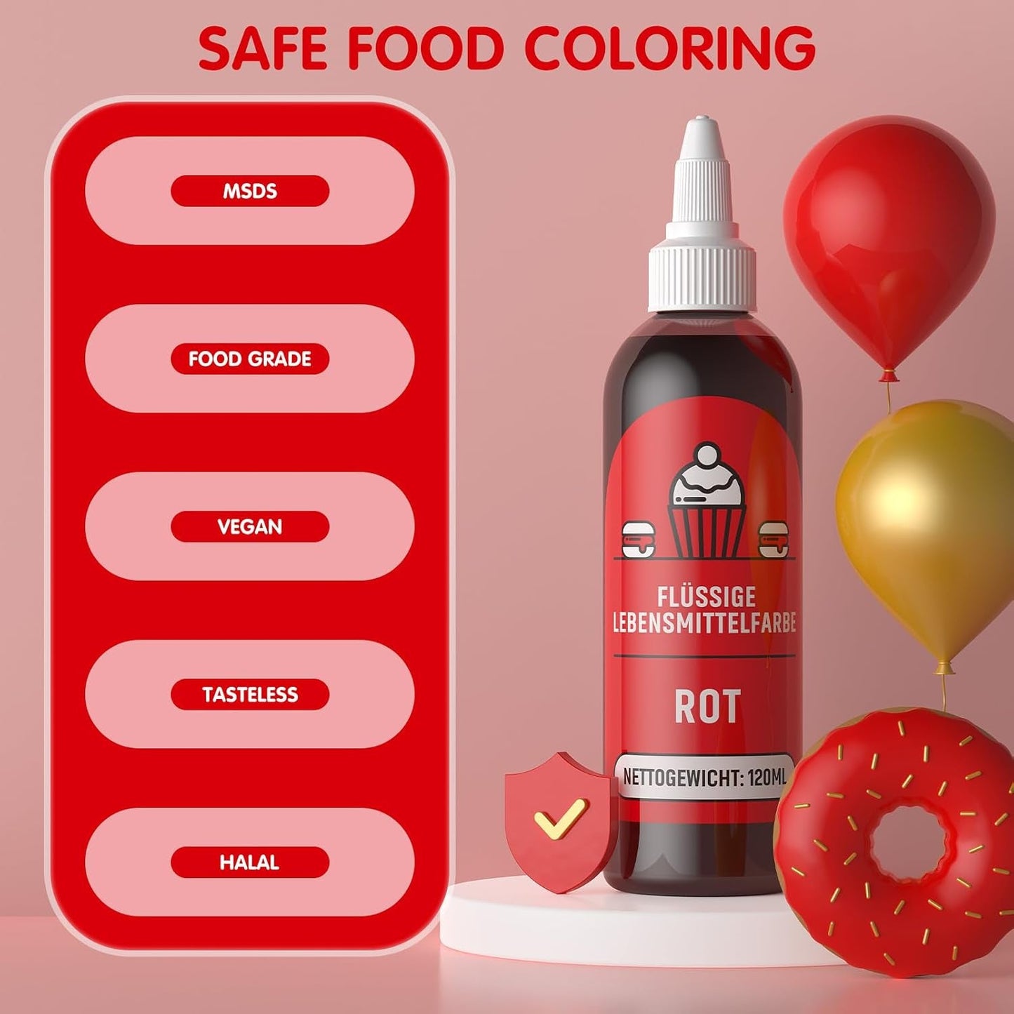 Barwnik spożywczy czerwony 120 ml, wysokoskoncentrowany, bezcukrowy barwnik spożywczy w płynie do wypieków, ciast, makaroników, polew, fondantów, ciastek, pączków