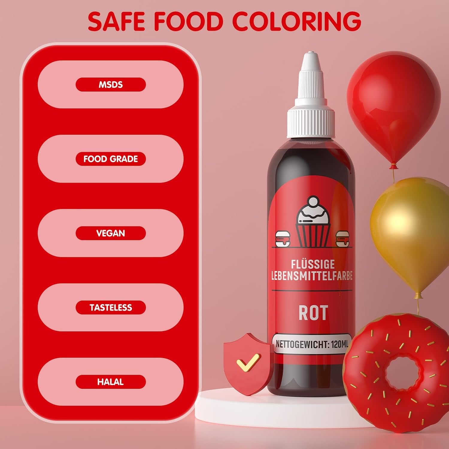Barwnik spożywczy czerwony 120 ml, wysokoskoncentrowany, bezcukrowy barwnik spożywczy w płynie do wypieków, ciast, makaroników, polew, fondantów, ciastek, pączków