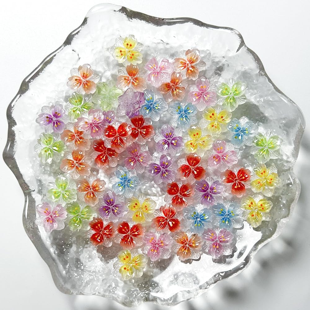 50 szt. 3D Blume Nagel Charms Nägel Zubehör Nageldesign Glitzersteine ​​​​Nailart Strasssteine ​​​​Kwiatowe zawieszki do paznokci Luminous Flower Nail Art Charms Bunte Blumen Deko Nagel Steinchen Kwiaty Cyrkonie do paznokci