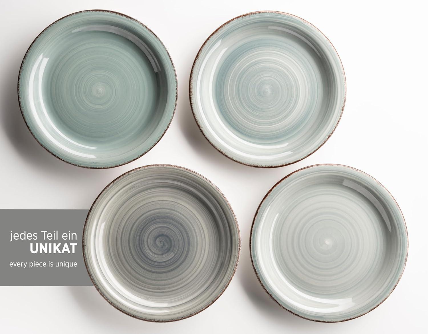 MĘSER 931875 Zestaw naczyń obiadowych Bel Tempo II dla 6 osób, nowoczesny wygląd vintage, 18-częściowy serwis stołowy, ręcznie malowane ceramiczne naczynia stołowe, kamionka, przydymiony błękit