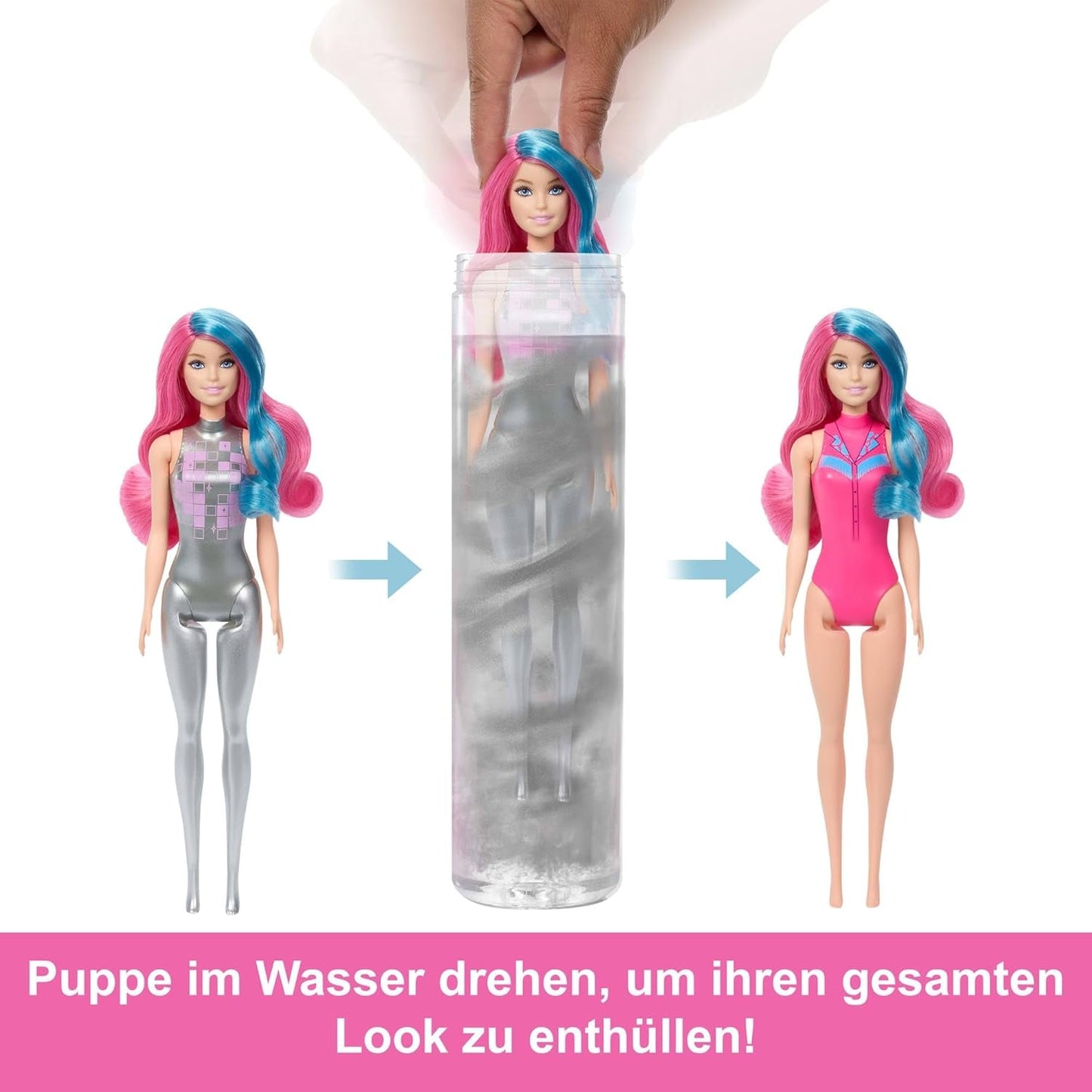 Lalka Barbie Color Reveal z akcesoriami i 6 niespodziankami, seria Disco Star z metalicznym brokatem i bluzką zmieniającą kolor (style mogą się różnić), lalki JCP01 Naty Shop