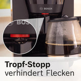 Bosch MyMoment TKA2M113 Ekspres do espresso z filtrem, szklana karafka 1,25 l, 10–15 filiżanek, funkcja utrzymywania ciepła przez 40 minut, system zapobiegający kapaniu, obrotowy uchwyt filtra, odłączany zbiornik na wodę, 1200 W, czarny matowy