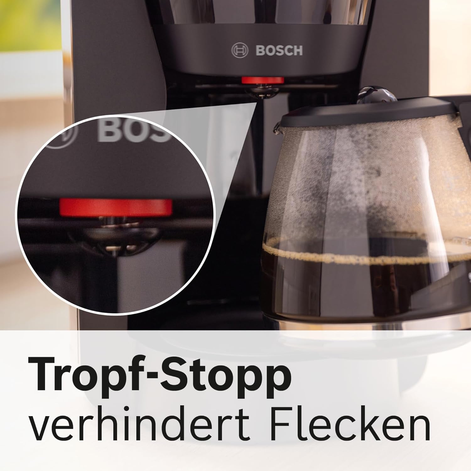 Bosch MyMoment TKA2M113 Ekspres do espresso z filtrem, szklana karafka 1,25 l, 10–15 filiżanek, funkcja utrzymywania ciepła przez 40 minut, system zapobiegający kapaniu, obrotowy uchwyt filtra, odłączany zbiornik na wodę, 1200 W, czarny matowy