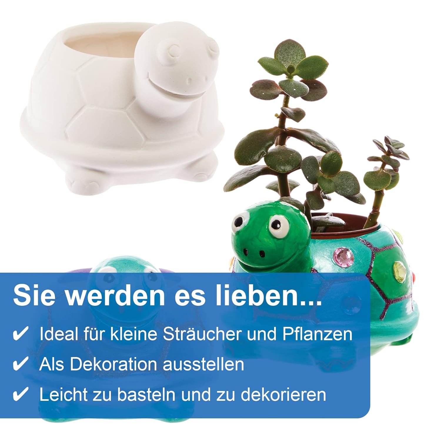 Ceramiczne donice Baker Ross FX594 Turtle - opakowanie 2 sztuk. Pomaluj własną doniczkę