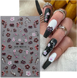 JMEOWIO Nagelsticker Schwarz Weiße Blume 6 Blatt Nail Art Naklejka Selbstklebend Nagelaufkleber Frühling Letnia dekoracja kwiatowa Nageldesign Zubehör