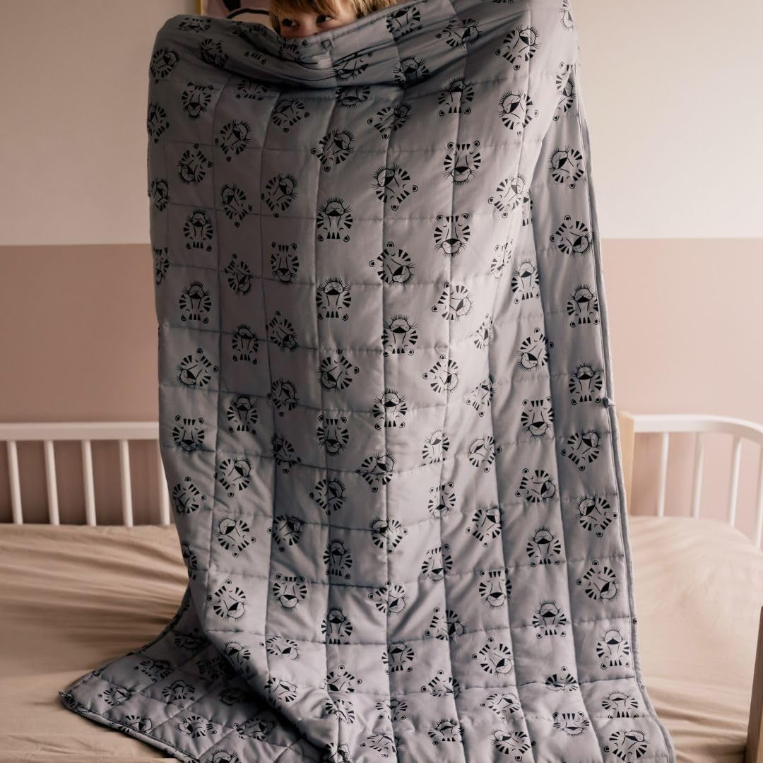 Obciążony kocyk dziecięcy | 3,5 kg | 100X150Cm | Koc terapeutyczny | Koce obciążeniowe | Ciężki koc (twarz niebieskiego tygrysa, 3,5 kg-100 x 150 cm) BLENKZ Łóżka i koce.