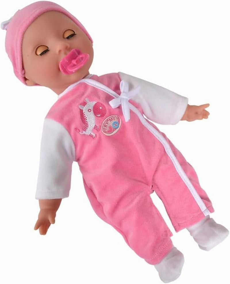 Simba 105140489 - Laura Baby Talk Doll, 38 cm lalka z miękkim ciałem i zaspanymi oczami w uroczym kombinezonie, 24 dźwięki dziecka, lalka do zabawy, lalka Baby, wiek 2+