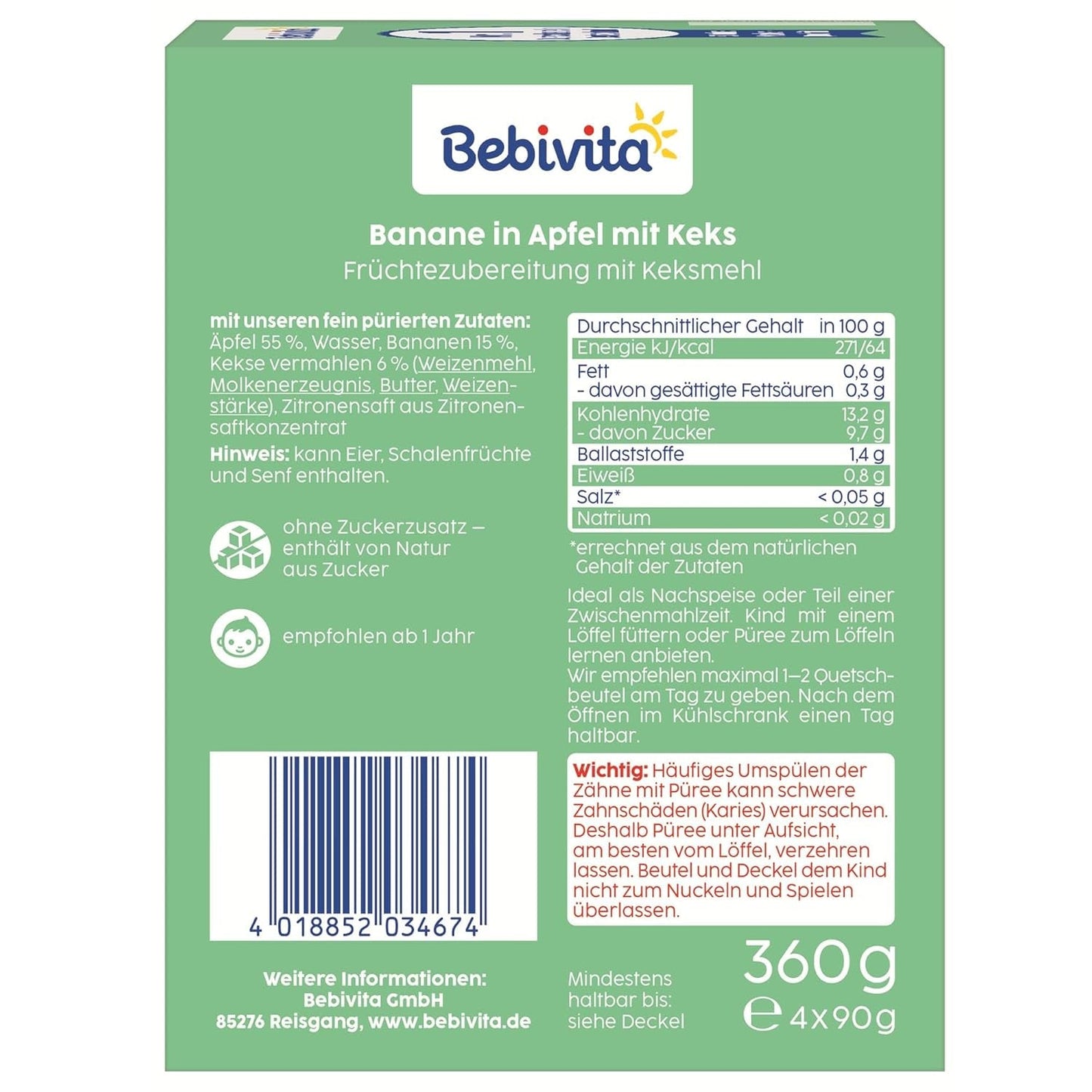 Banan w Jabłku z Biscuits Wrap - 16 sztuk (4 opakowania po 4 x 90g każde), bez dodatku cukru, z łagodnych owoców i pełnowartościowych ziaren, idealne jako przekąska na wynos i w podróży