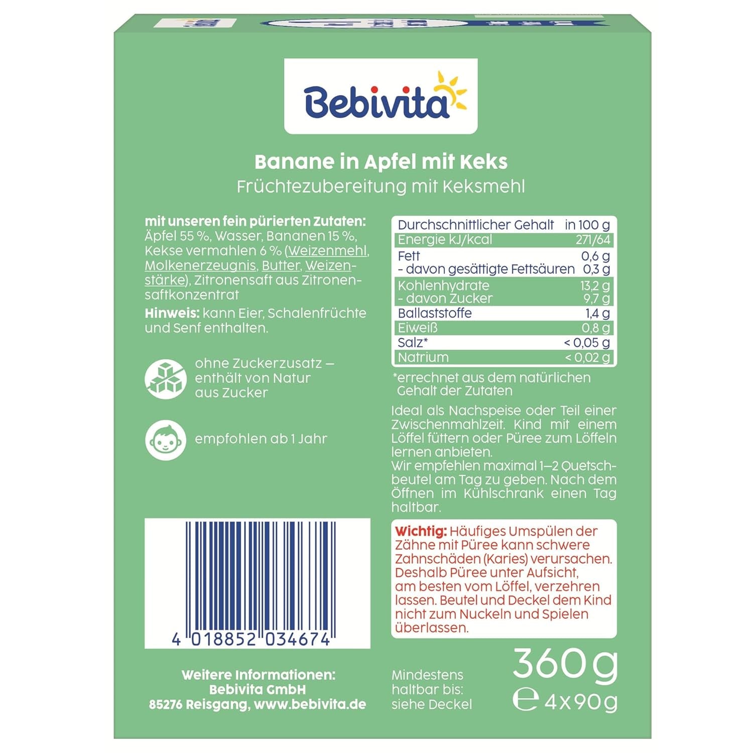 Banan w Jabłku z Biscuits Wrap - 16 sztuk (4 opakowania po 4 x 90g każde), bez dodatku cukru, z łagodnych owoców i pełnowartościowych ziaren, idealne jako przekąska na wynos i w podróży