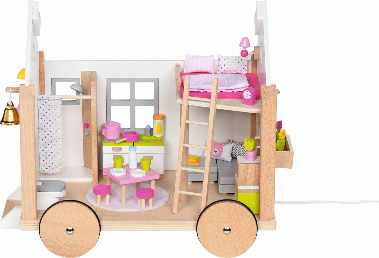 Goki 51477 - Mały domek dla lalek Hygge z drewna i tekstyliów dla mini lalek, ruchomy domek dla lalek w stylu skandynawskim, 38 cm x 27 cm x 33 cm, zestaw 40 sztuk, domki dla lalek w wieku 3+ Domyślny tytuł sklepu Naty