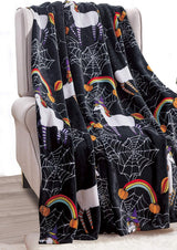 Elegancki komfort Lekki koc z motywem Halloween, miękki, przytulny i pluszowy, idealny do relaksu w tym strasznym sezonie, 127 x 152,4 cm, łóżka i narzuty Skull and Bones Elegancki komfort Jednorożec czarny 50 x 60