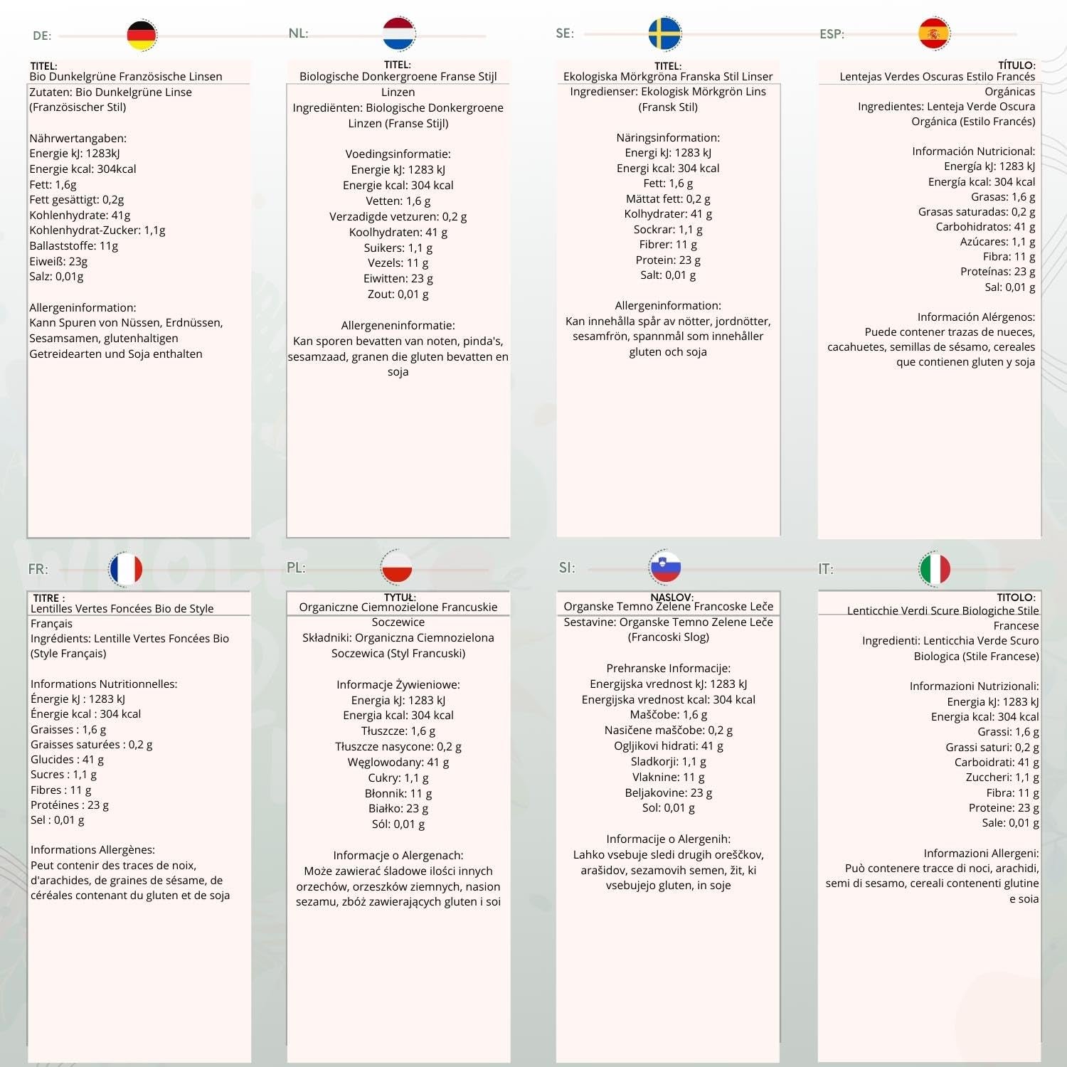 Pełnoziarnista, ekologiczna soczewica francuska w stylu francuskim, ciemnozielona 1kg bez GMO | wegańskie | Bogaty w błonnik | Bogaty w białko | Certyfikowane organiczne