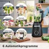 Mikser stojący szybkoobrotowy Vitapower Serie 6 MMBD665B1, 45 000 obr./min, 6 programów Inkl Heiße Suppe & Reinigung, 2 l Mixbehälter, Stopfer, Spülmaschinenfeste Teile, Made in Europe, 1800 W, Schwarz Kitchen Naty Shop