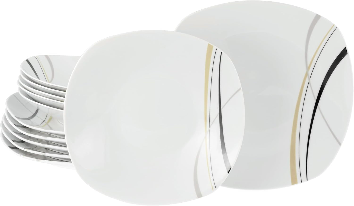 CreaTable 24029 Square City Line Series 6-osobowy porcelanowy zestaw obiadowy 12-częściowy Można myć w zmywarce i używać w kuchence mikrofalowej Jakość produkcji