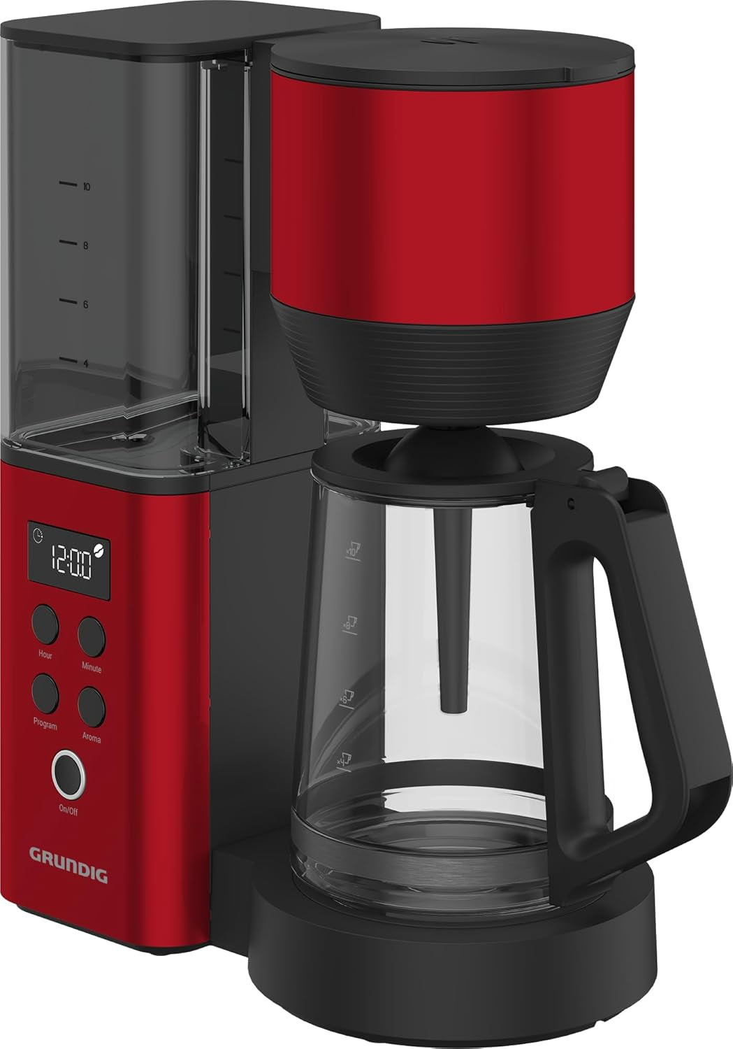 Cyfrowy ekspres do kawy z filtrem GRUNDIG KM8440, czerwony, 1000 W, 1,25 litra