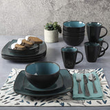 Gibson 99813.16R Elite Soho Lounge Reactive Glaze 4-osobowy zestaw naczyń obiadowych, 16-częściowy, niebiesko-zielony/czarny efekt dwukolorowy