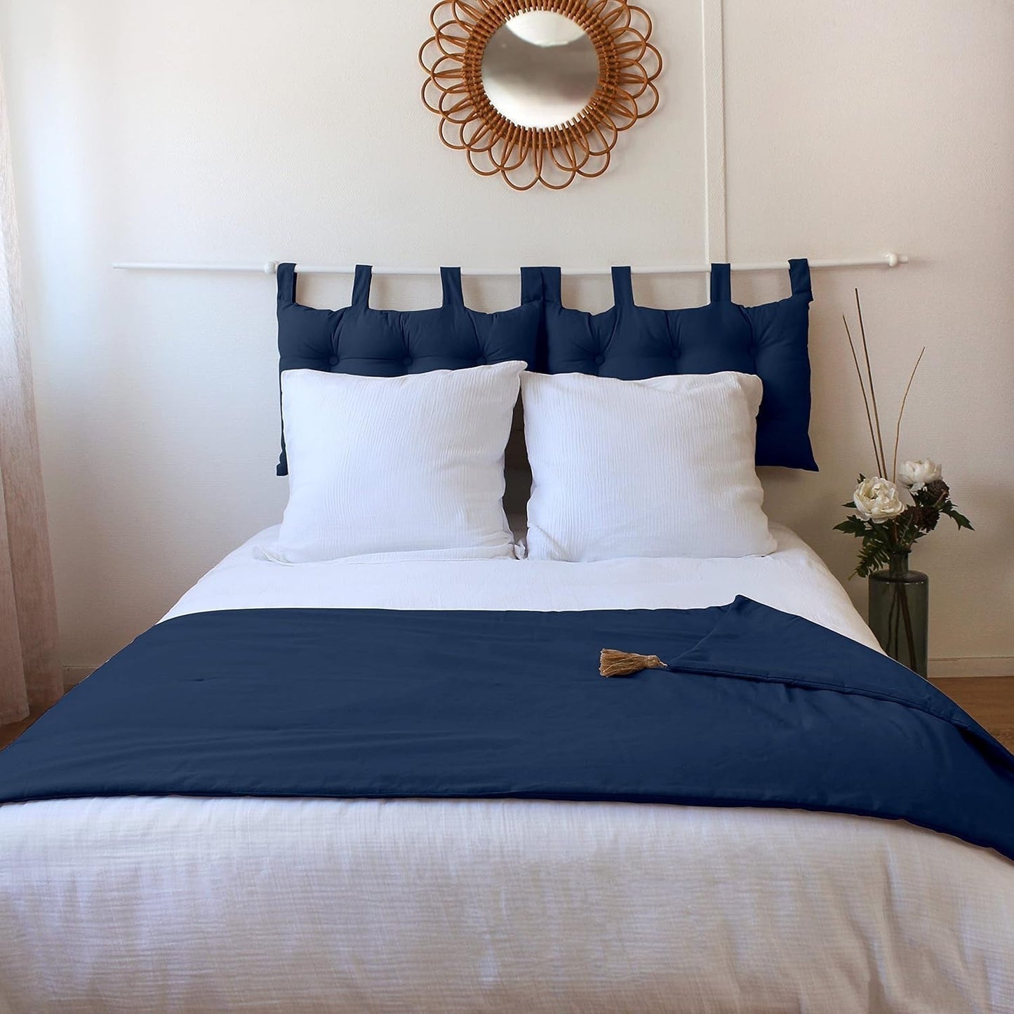 Enjoy Home - Kolekcja Panama - Kołdra z 4 jutowymi frędzlami - 100% bawełna - Certyfikat Oeko-Tex - 90 X 190 cm - Kolor: granatowy Kołdry i kołdry Naty Shop
