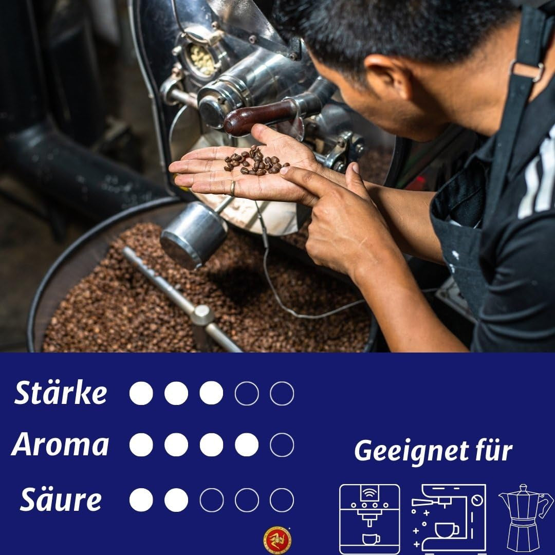 Kawa ziarnista Caffè Espresso - Tradycyjne palenie na Sycylii - Kawa ziarnista Premium, torebka 250 g, do ekspresów w pełni automatycznych i kolby