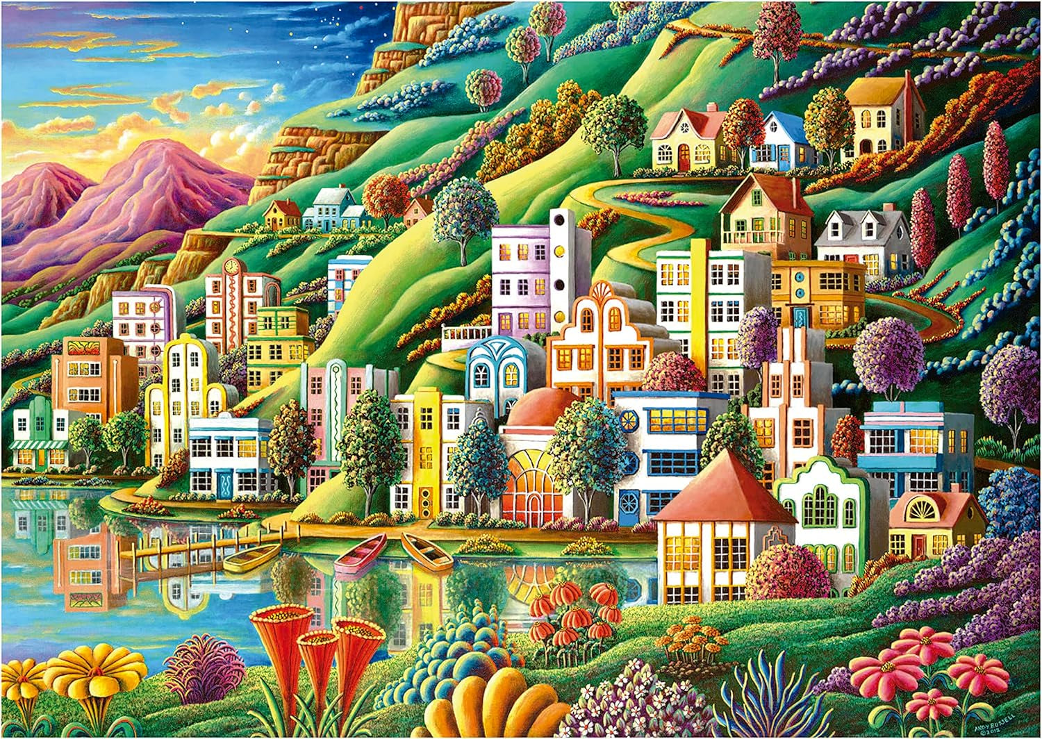 Educa - Puzzle 500 elementów dla dorosłych | Kolorowa wioska nad jeziorem, puzzle 500 elementów dla dorosłych i dzieci od 11 lat, puzzle krajobraz, ilustracja (19552) Puzzle Naty Shop