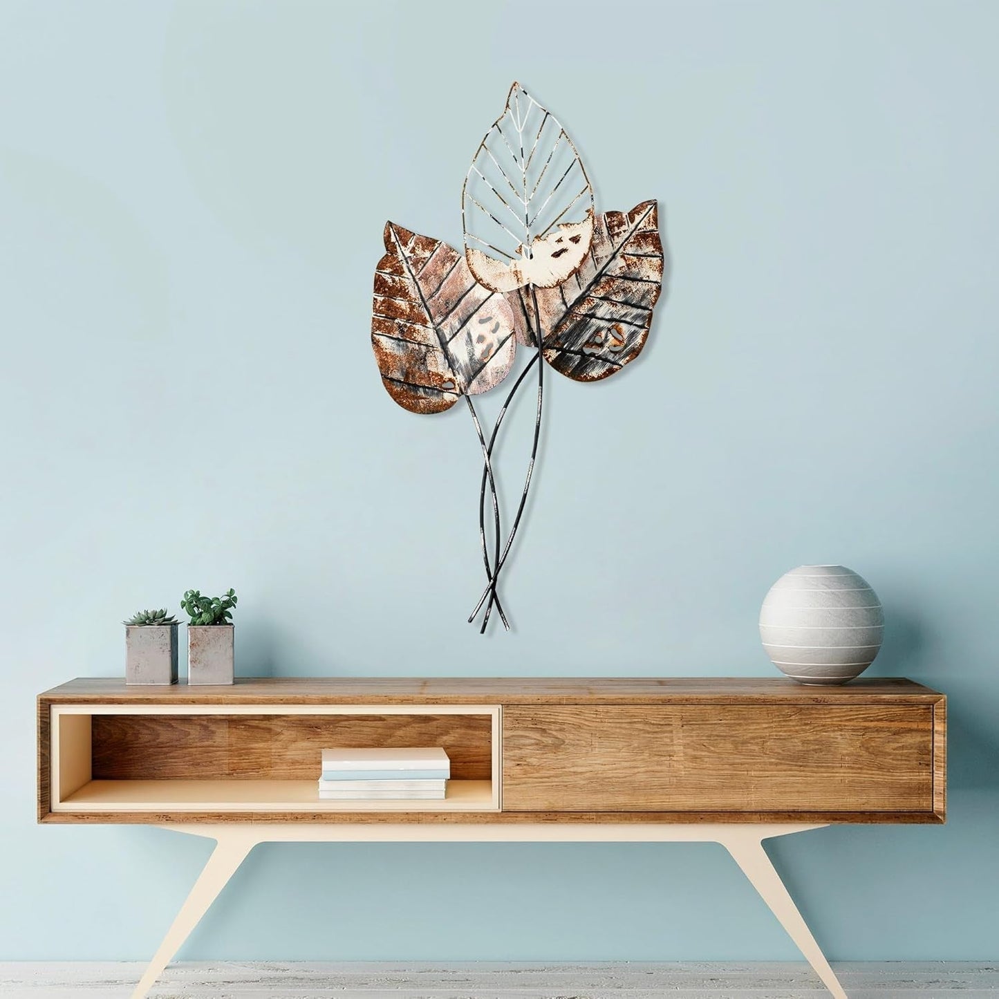 Ręcznie wykonany metalowy dekoracyjny dodatek ścienny, 45 x 85 cm | 100% metalu (1,5 mm) | Unikalny brązowo-czarny wzór, idealny do dekoracji wnętrz | Figurki i rzeźby do montażu na ścianie Sklep Naty Tytuł domyślny